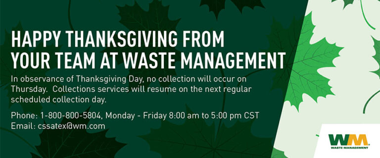 Waste Management Thanksgiving Holiday Collection Schedule – Montgomery